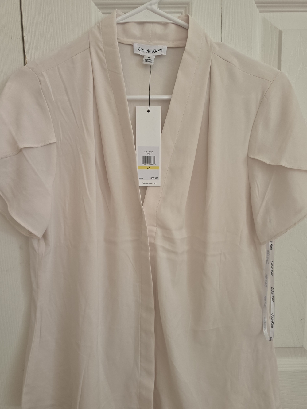 Calvin Klein Pale Blush Open Front V-Neck Blouse
